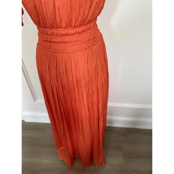 BCBGMaxAzria - Orange Halter Neck Maxi Dress with Side Slit, size M - Picture 9 of 12